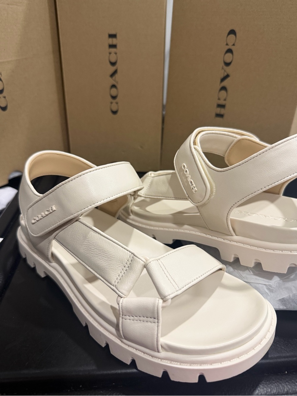 Coach Chalk Sport Sandals/leather Signature Canvas CAP70 sizes 7 Brand New
